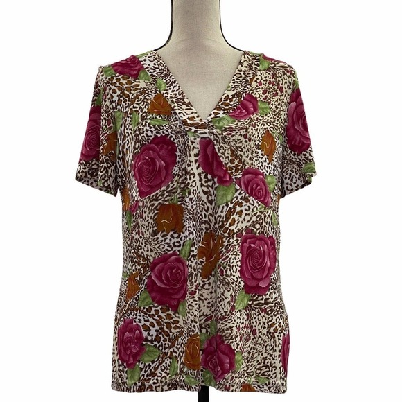 MARCIANO by Nicole Floral Animal Print Blouse - Picture 1 of 9
